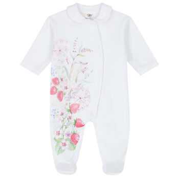 Baby Girls White Floral & Strawberry Babygrow